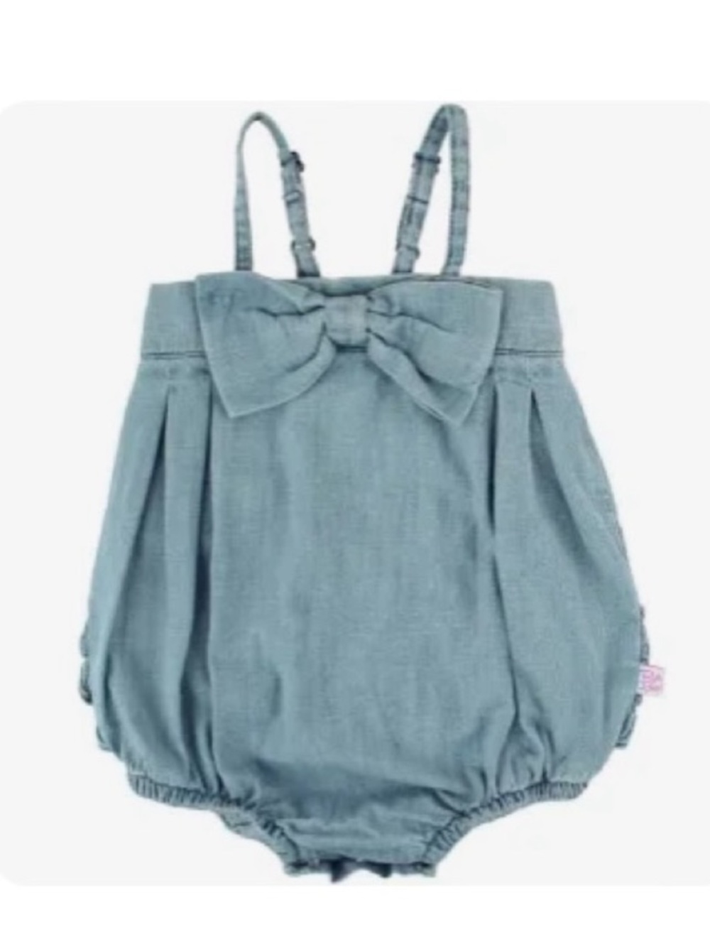 Ruffle Butts Light Blue Denim Bubble Romper with Bow